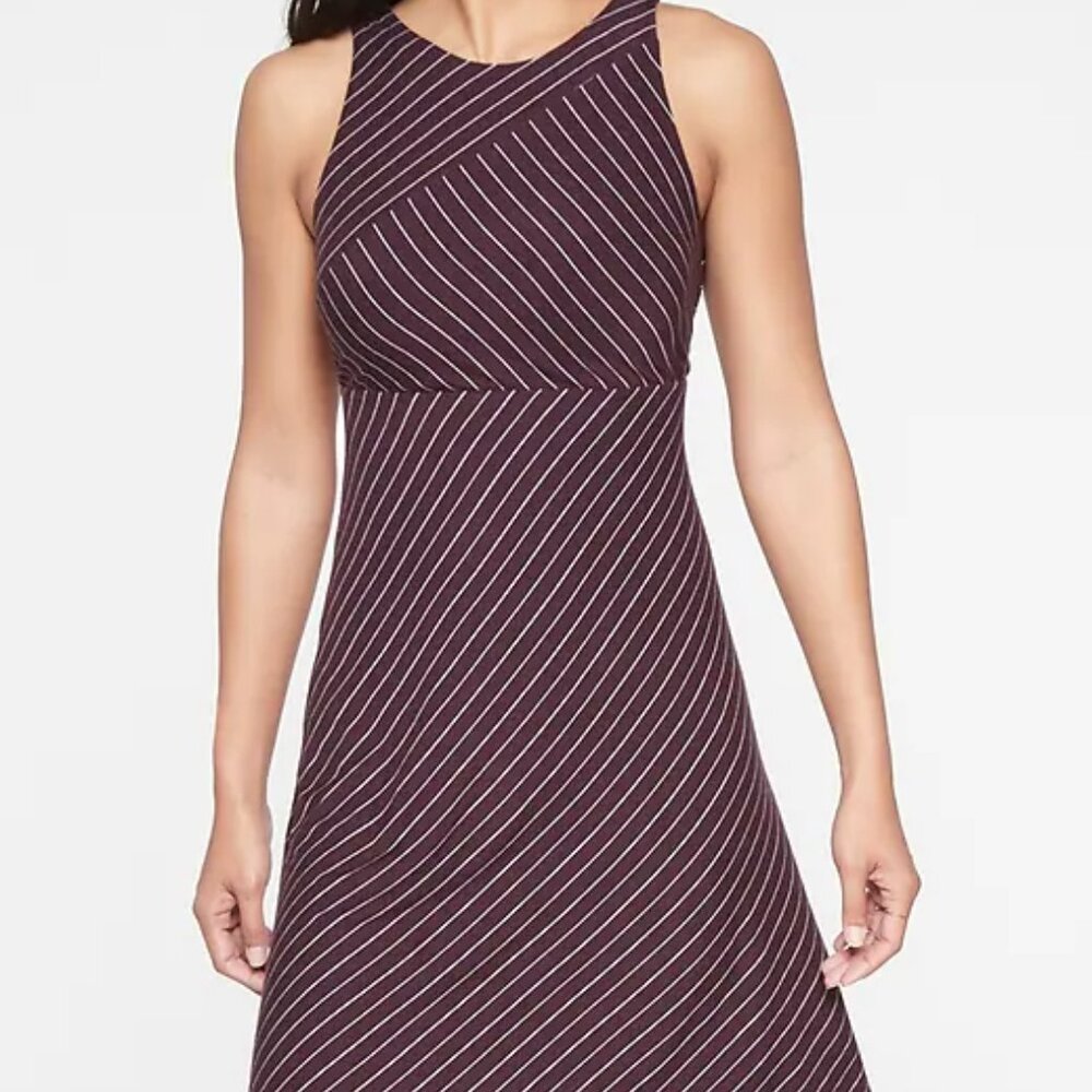 Athleta Santorini High-Neck Mix Stripe Dress in Spiced Cabernet, Petite Small